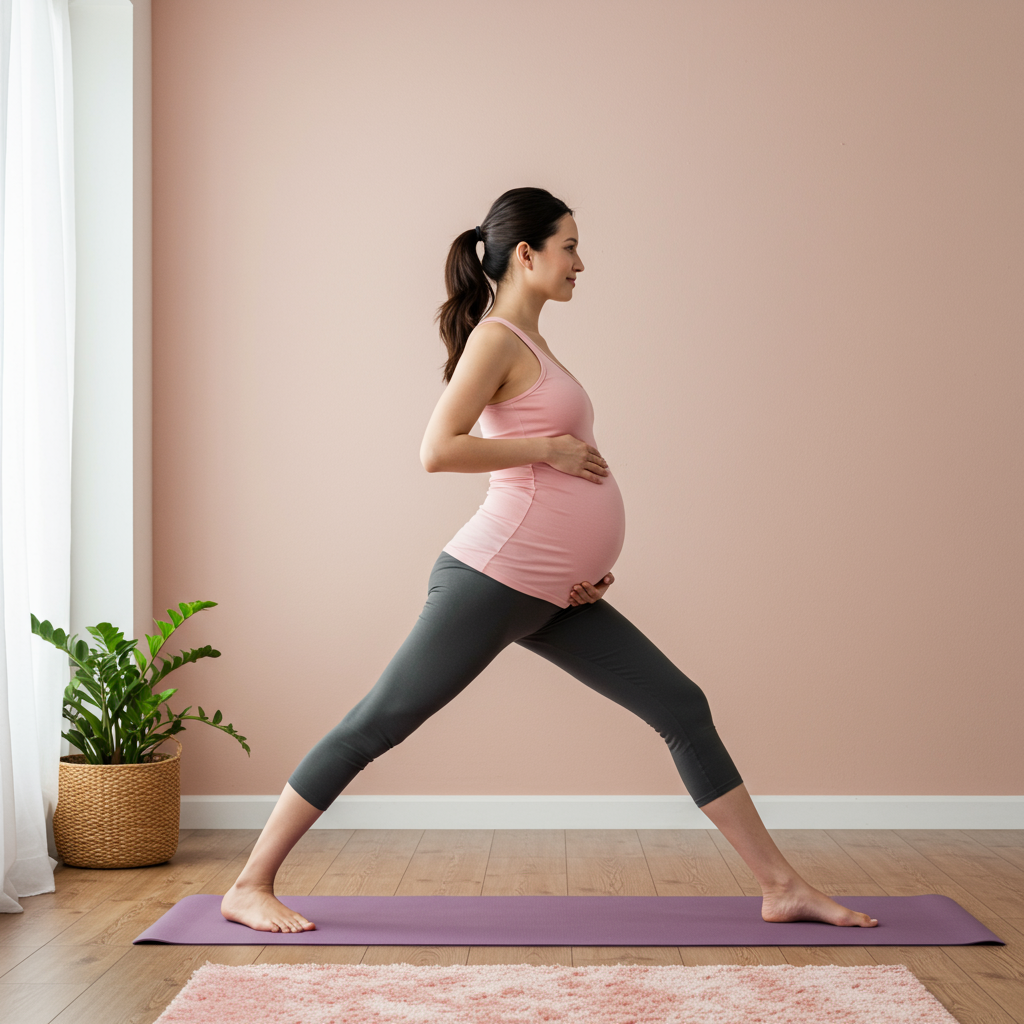 Pregnant woman safely exercising in third trimester